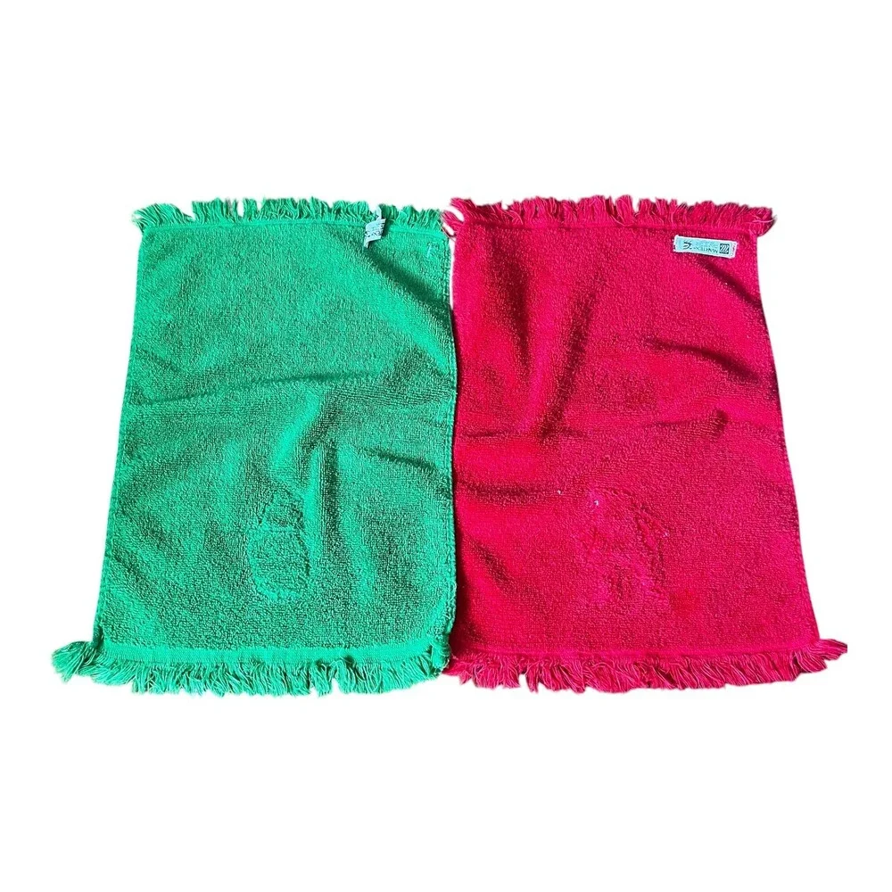 Lot Of 2 VTG Martex Xmas Santa Snowman Red Green Fingertip Hand Towels Bathroom